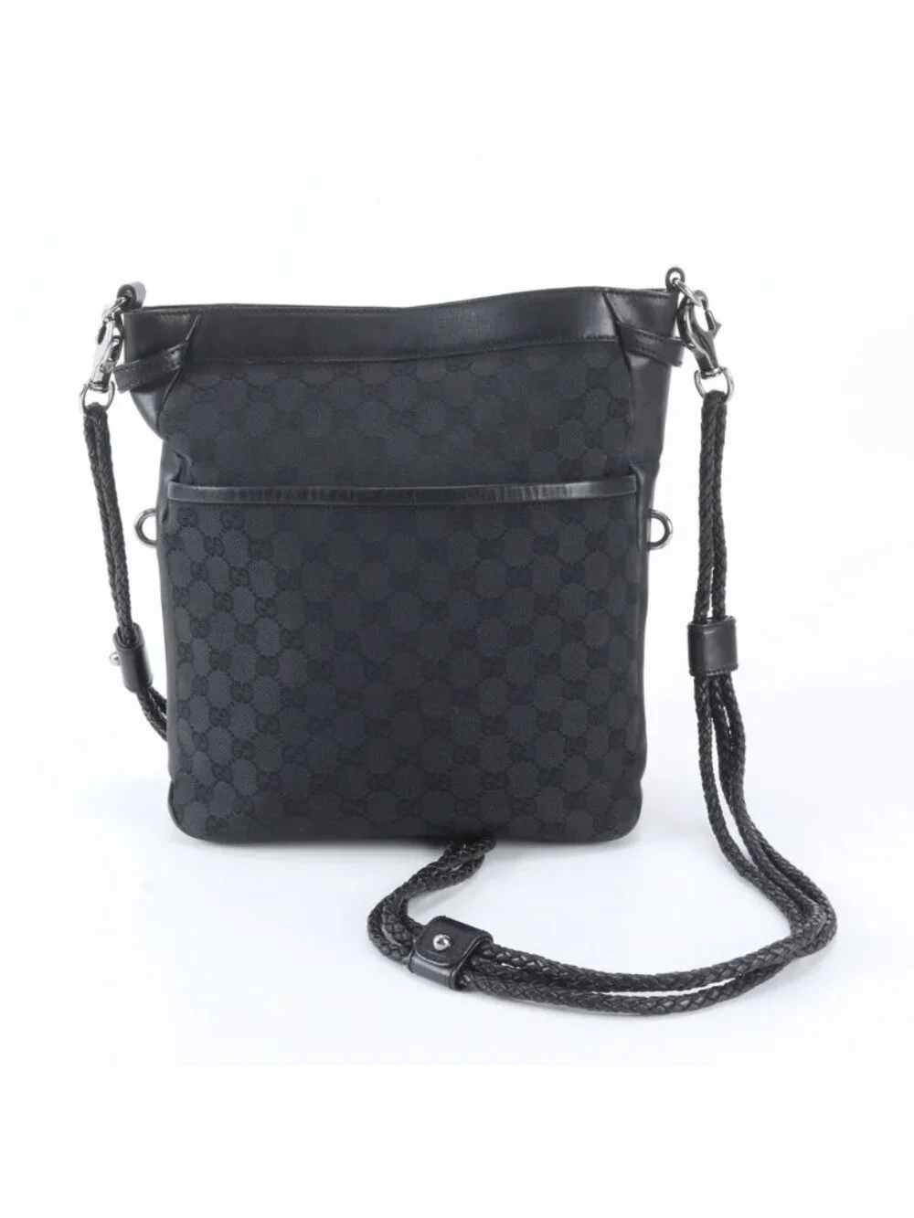Gucci GG Canvas Leather Shoulder Bag Crossbody Messenger Black